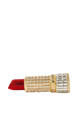 Lipstick Seductress Crystal-embellished Gold-tone Clutch - Red