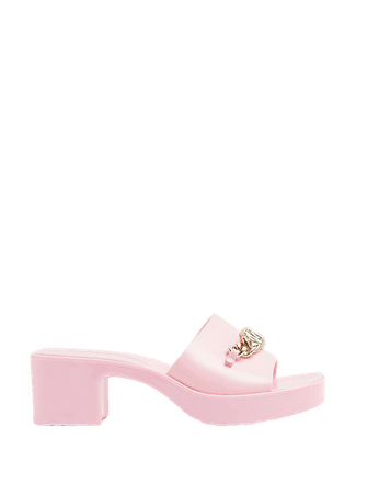 Pink chain detail heeled mules | River Island