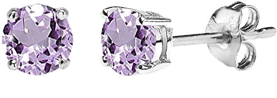 Amazon.com: 925 Sterling Silver 4mm Solitaire Round Purple Stud Genuine Amethyst Earrings for Women Girls: Clothing, Shoes & Jewelry