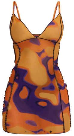 plt orange tie dye sheer mesh overlock stitch strappy bodycon dress