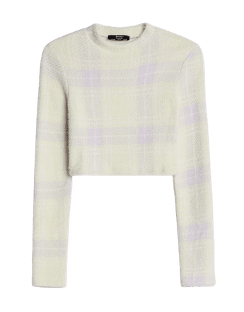 Check fuzzy sweatshirt - Sweaters and cardigans - Woman | Bershka