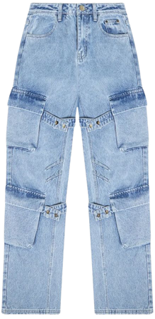Strap Detail Cargo Jeans - Washed Blue | Manière De Voir USA
