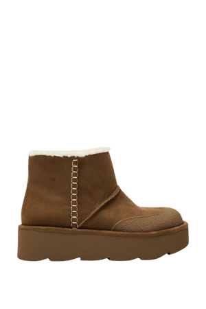 FLAT FAUX SHEARLING ANKLE BOOTS - Brown | ZARA United States