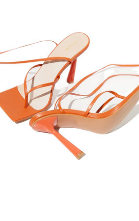 Orange Pu Toe Thong Lace Up Circle Heeled Sandals | PrettyLittleThing USA