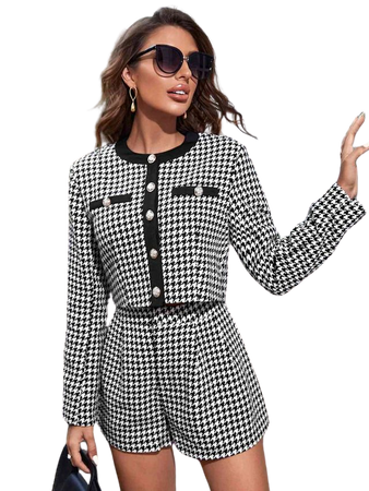 Houndstooth Buttoned Top and Shorts Set