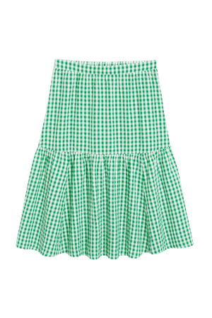 Green and white checked cotton midi skirt - Green and white checks - Monki WW