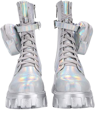Amazon.com | Cape Robbin Monalisa Combat Boots for Women, Platform Boots with Chunky Block Heels, Womens High Tops Boots - Holographic Size 9 | Ankle & Bootie