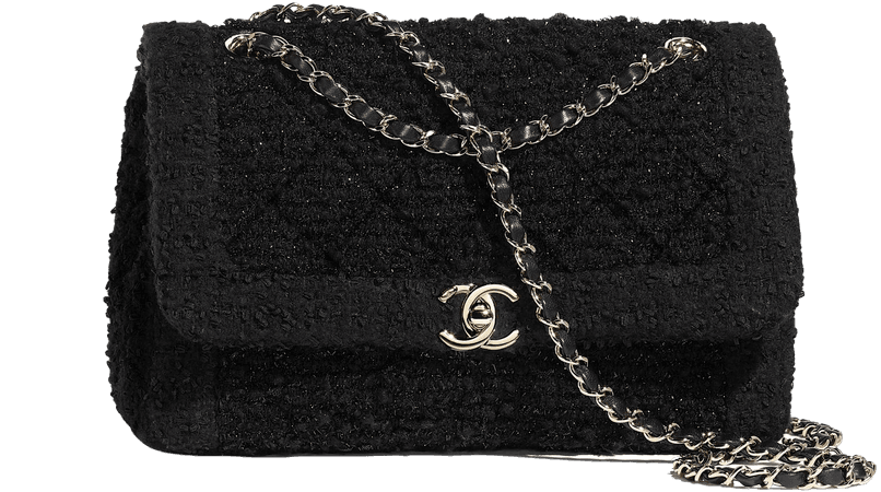 Chanel, flap bag Tweed & Gold-Tone Metal Black