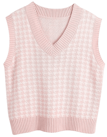 2021 V Neck Houndstooth Sweater Vest Pink M In Sweater Vest Online Store. Best For Sale | Emmiol.com