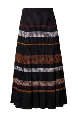 Striped Ribbed-knit Midi Skirt - Black