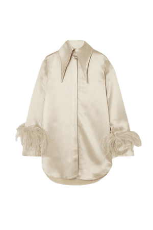 Beige Seymour feather-trimmed satin shirt | 16ARLINGTON | NET-A-PORTER