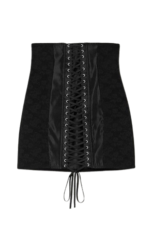 Lace-up Satin-trimmed Floral-jacquard Mini Skirt - Black