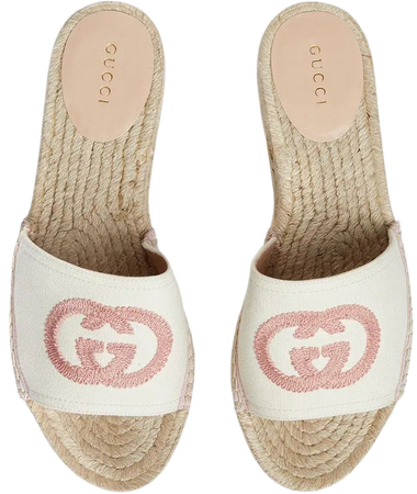 Gucci Pilar Interlocking G Embroidered Canvas Espadrille Slide Sandal (Women) | Nordstrom