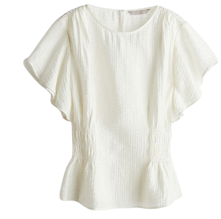 Textured-weave Blouse - Round Neck - Short sleeve -White -Ladies | H&M US