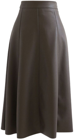 Soft Faux Leather Seamed A-Line Skirt in Taupe - Retro, Indie and Unique Fashion