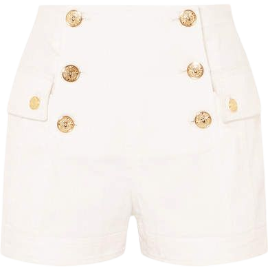 Button-embellished Denim Shorts - White