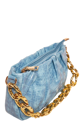 Blue Pu Croc Gold Chain Shoulder Bag | PrettyLittleThing CA