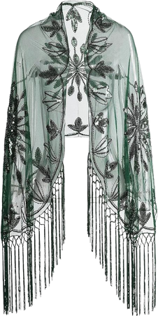 Metme Women's 1920s Scarf Wraps Sequin Deco Fringed Wedding Cape Evening Shawl Vintage Prom (Green) at Amazon Women’s Clothing store