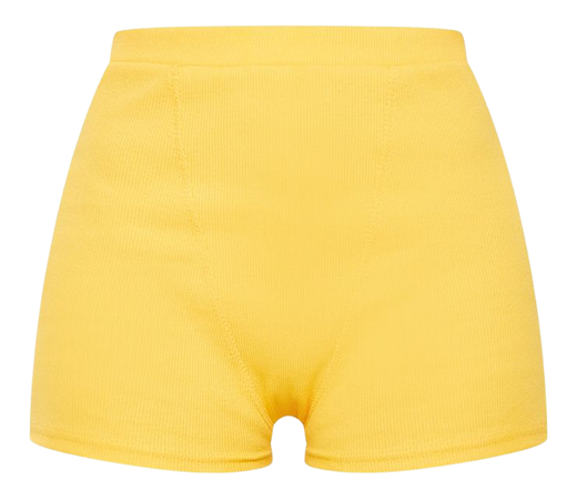 Yellow Heavy Rib Boxer Seam Detail Hot Pants | PrettyLittleThing CA