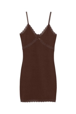 Ribbed Lace-trimmed Dress - Brown - Ladies | H&M US