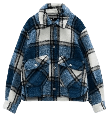 cropped fuzzy blue flannel jacket