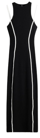 Rib-knit Bodycon Dress - Round Neck - Sleeveless -Black/cream -Ladies | H&M US