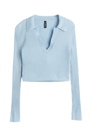 Collared Ribbed Top - Light blue - Ladies | H&M US