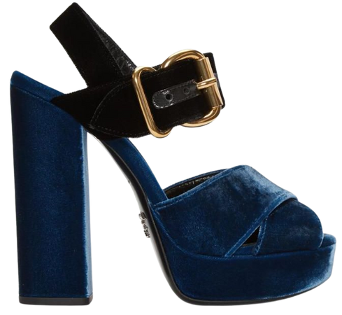 prada Blue and Black Velvet Platform Sandals Shoes