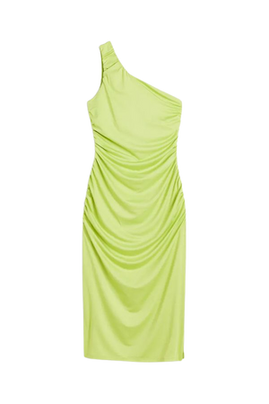 Curvy Fit Gathered One-shoulder Dress - Neon green - Ladies | H&M US