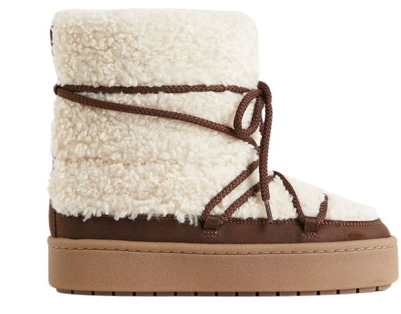 Warm-lined Teddy Fleece Boots - Light beige/brown - Ladies | H&M US