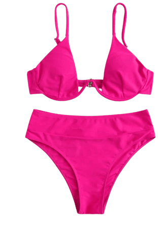 Neon Hot Pink Underwire Bikini Set | SHEIN USA
