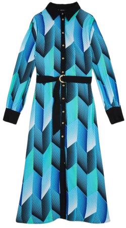 Geo Belted Woven Midi Shirt Dress | Karen Millen