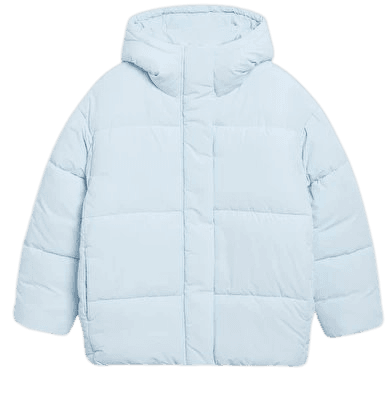 Oversized puffer jacket with hood - Light blue - Puffer jackets - Monki WW