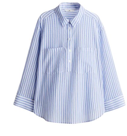 Pullover Muslin Shirt - 3/4 sleeve - Regular length -Blue/striped -Ladies | H&M US