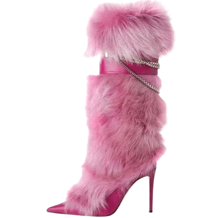 Furry Leather Chained Leg Stiletto Boot in Pink ~ Kelly Obi New York