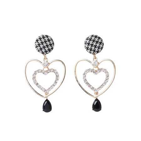 Gold tone tweed heart drop earrings - Earrings - Jewelry - women
