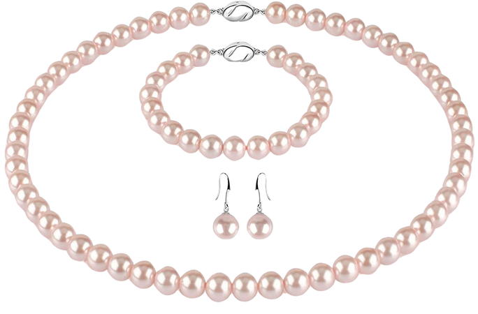 Amazon.com: AOOVOO Pink Pearl Necklace Set for Women Girls, 8mm Round Shell Pearl Includes Stunning Bracelet and Dangle Earrings 3 Piece Jewelry, Birthday Anniversary Wedding Gifts for Her: Clothing, Shoes & Jewelry