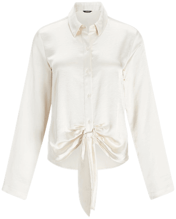 Satin Tie Front Portofino Shirt | Express
