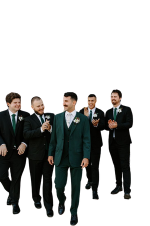 groomsmen black suit green tie