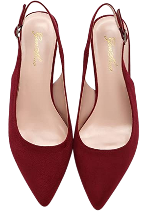 Amazon.com | GENSHUO Women's Low Kitten Heel Slingback Ankle Strap Pump Pointed Toe Comfortable Formal Party Wedding Dress Shoes Faux Suede Wine Red Size 8 | Shoes