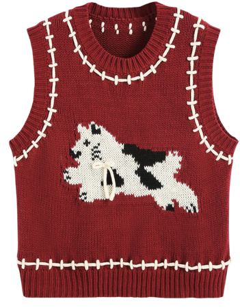 Puppy Contrast Binding Knitted Vest Curve & Plus - Cider