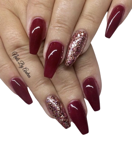 Maroon nails with glitter