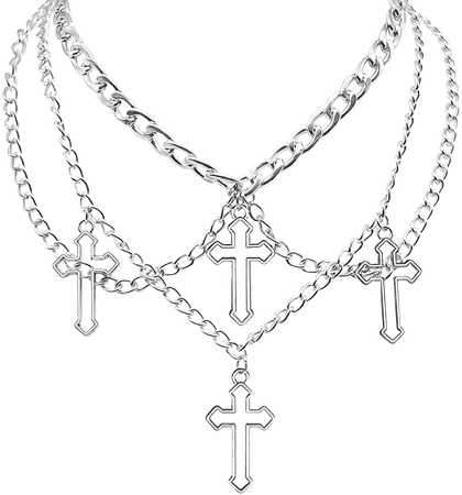 Amazon.com: Goth Cross Choker Necklace For Women Teen Girls Gothic Layered Chunky Pendant Necklaces Egirl Silver Plated Long Multilayer Chains 40 inches: Clothing, Shoes & Jewelry
