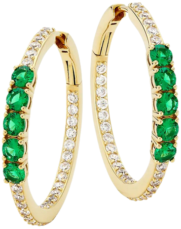 Shop Adriana Orsini Loveall 18K-Gold-Plated, Cubic Zirconia, & Faux Emerald Medium Hoop Earrings | Saks Fifth Avenue