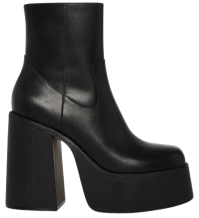 ACACIA Black Leather Platform Block Heel Bootie | Women's Booties – Steve Madden