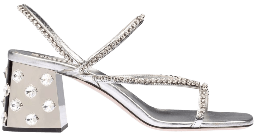 Shop Miu Miu crystal-embellished metallic sandals with Express Delivery - FARFETCH
