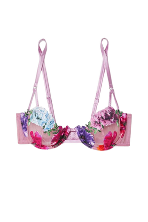 Lilac Satin-trimmed appliquéd stretch-tulle underwired soft-cup bra | Fleur du Mal | NET-A-PORTER