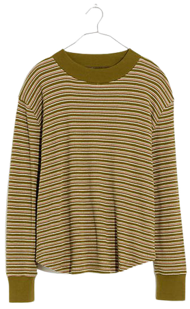 Mockneck Waffle Sweatshirt Tee in Stripe