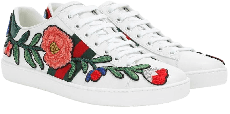 Gucci White red green Ace embroidered floral sneakers