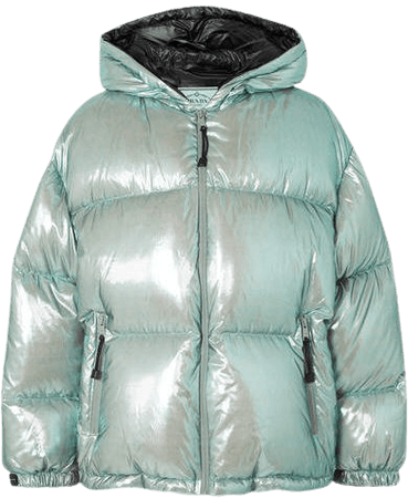 Oversized Quilted Metallic Shell Down Jacket - Mint